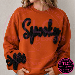 Spooky Fuzzy Iron-On Patch, Large Halloween Patch, Oversized Script Patch, Heat Press Patch for Sweatshirts, Jackets & Bags