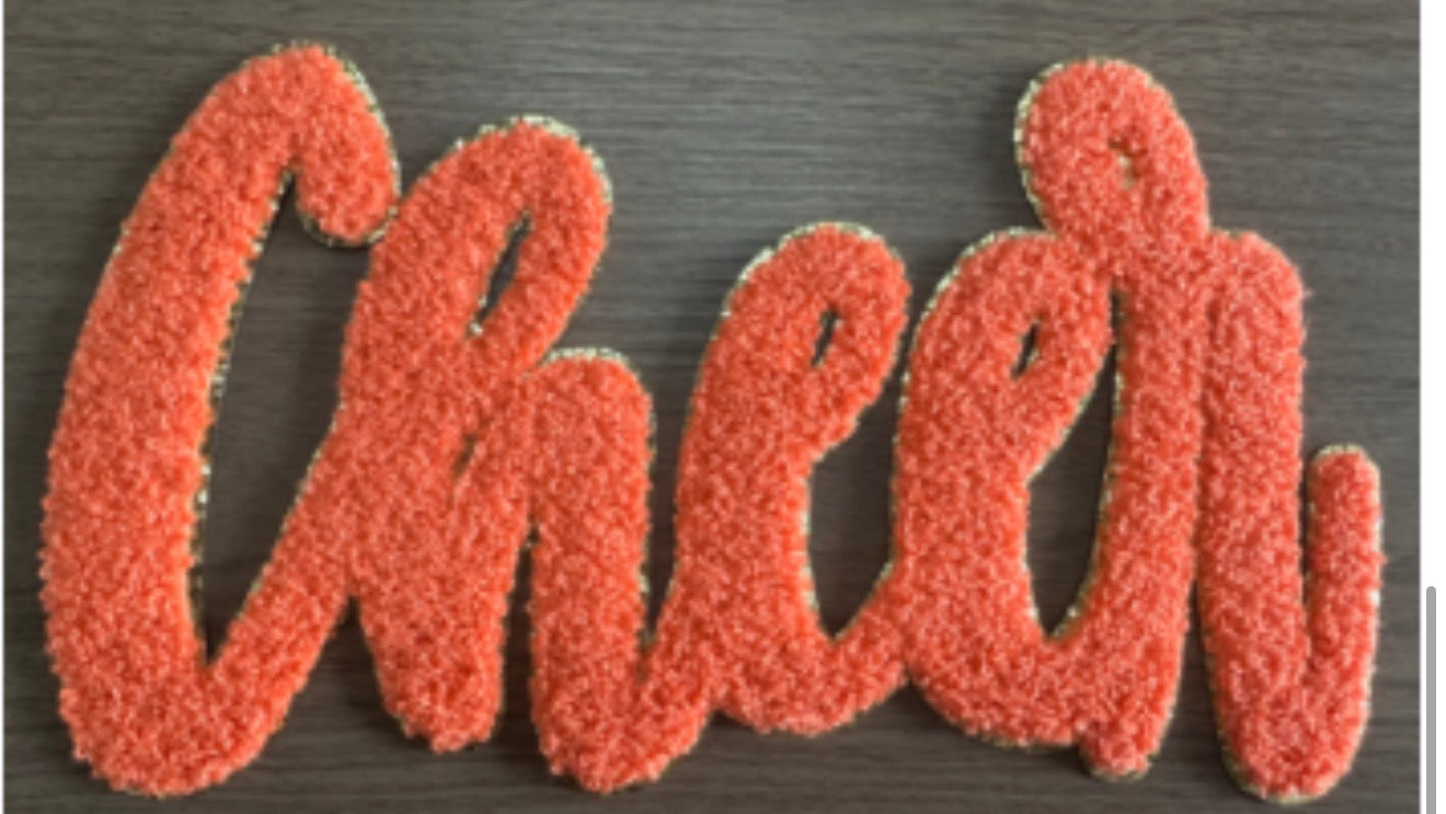 XL Cheer Chenille Patch – Fuzzy Script Letter Patch for Cheer & Dance Apparel (Approx. 10.5”)