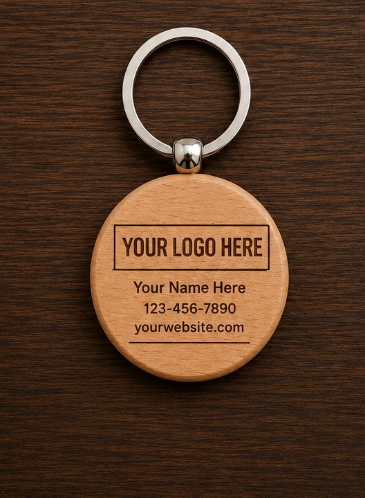 Custom Wooden Keychain – Personalized Laser Engraved Logo Keychain (Rectangle or Circle)
