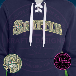 Seattle Baseball Sequin Patch Lace Sweatshirt – Lace Hoodie with 10.5” Sparkle Patch