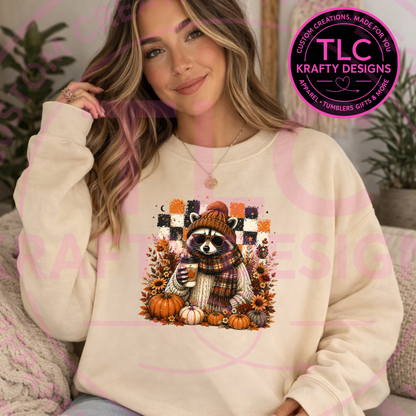 Cozy Fall Raccoon Design – Fall Vibes Apparel