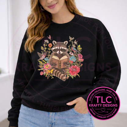 Floral Reading Raccoon Graphic Shirt & Sweatshirt – Floral Animal Apparel