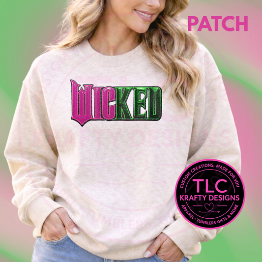 Pink & Green Letter Patch Sweatshirt – Chenille Style Patch Crewneck, Cozy Statement Sweatshirt