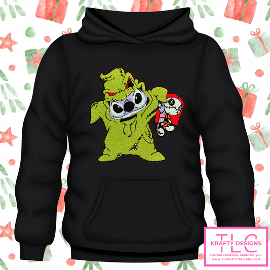 🎄 Mischievous Holiday Monster Hoodie – Chenille Patch Sweatshirt (S–4XL)