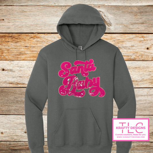 🎀 Santa Baby Patch – Hot Pink Holiday Sequin Iron-On (Approx. 10”)
