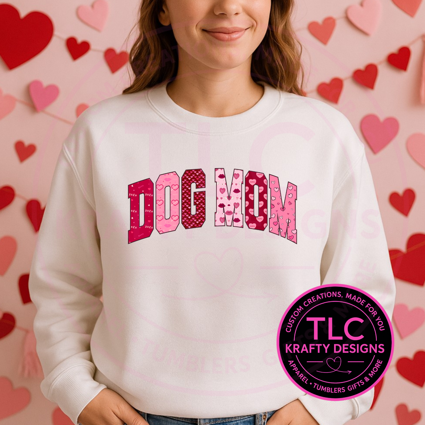 Dog Mom Valentine Sweatshirt or T-Shirt – Pink Hearts Valentine Dog Lover Apparel