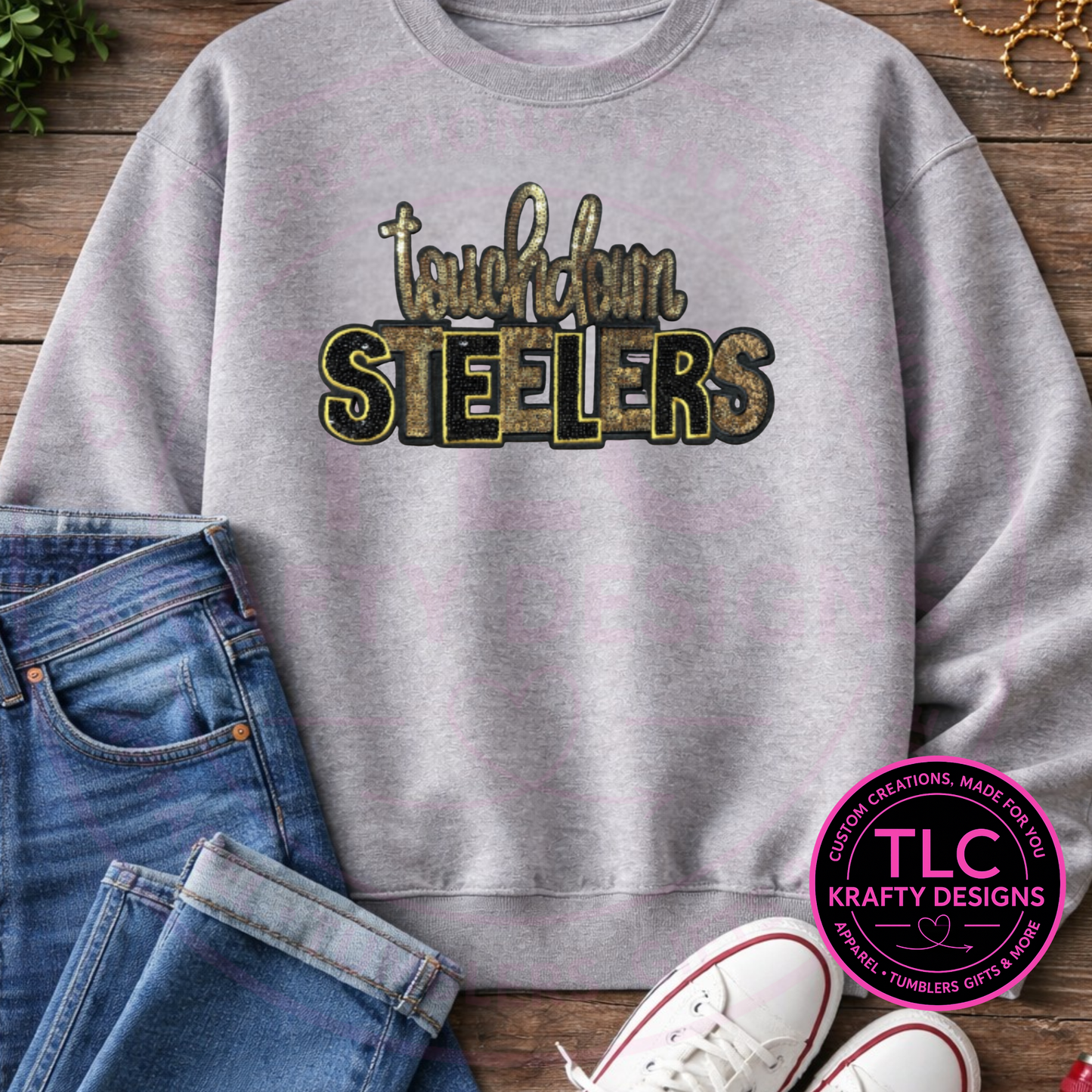Touchdown Steelers Patch | Football Game Day Patch | Varsity Fan Patch for Jackets, Sweatshirts & Apparel