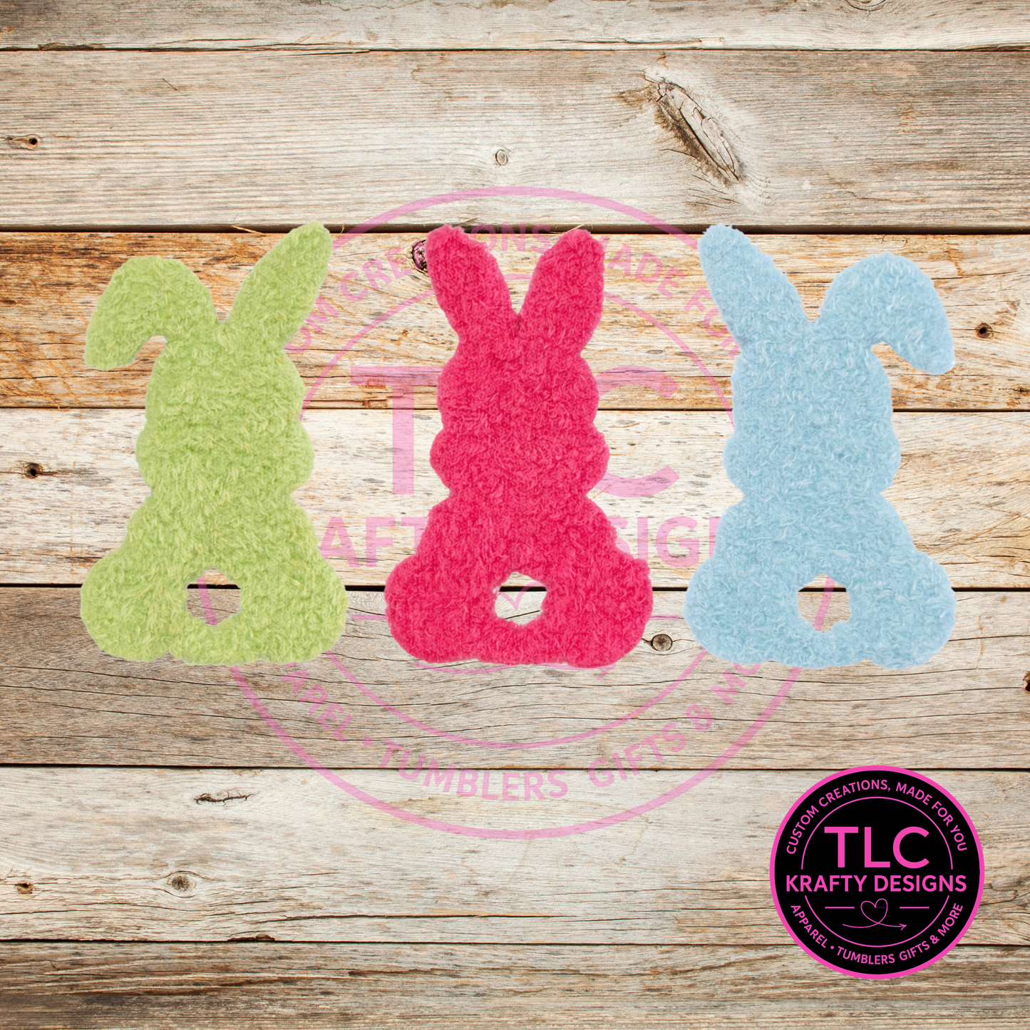 Pastel Bunnies Fuzzy Chenille Patch | Easter Bunny Patch | Spring Iron On Patch | Statement Jacket Tote Patch