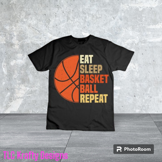 "Eat, Sleep, Basketball, Repeat" Dynamic shirt showcasing the mantra basketball icon