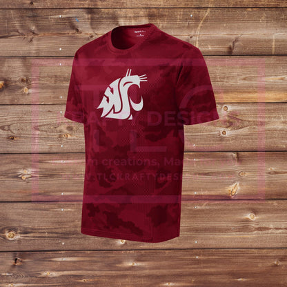 Burgundy Cougars Camo Performance Tee – Athletic Moisture-Wicking Shirt