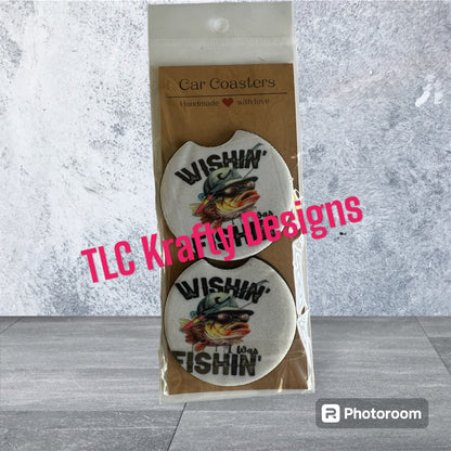 Wishin I was fishing neoprene 2.75" Car Coasters