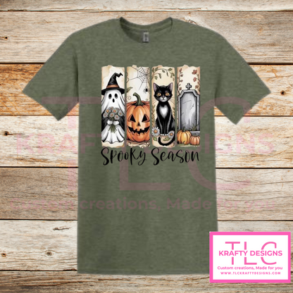 👻 Spooky Season Halloween T-Shirt – Ghost, Pumpkin, Cat & Graveyard Fall Design LAST CHANCE CK