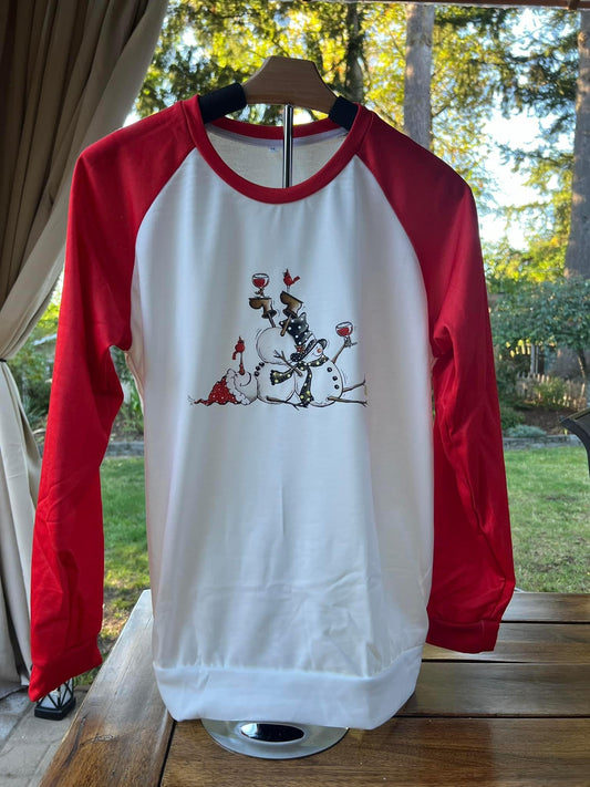 Tipsy Snowman Holiday Raglan Shirt