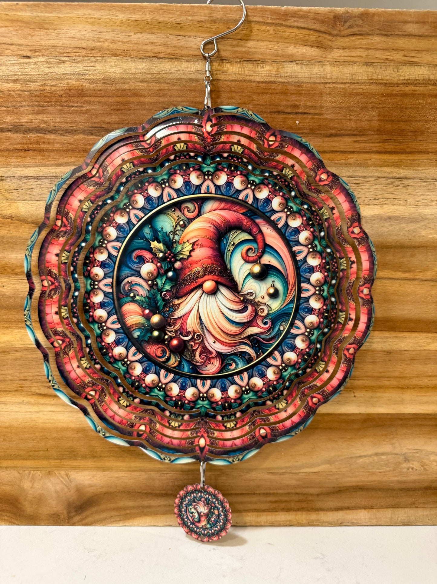 Gnome whimsical 10” Wind Spinner – Festive Christmas Sublimated Metal Yard Décor CK