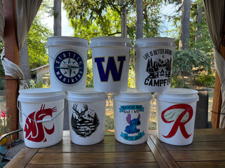 Custom Team Light-Up Bucket Packages | White LED Bucket with Lid | Custom UVT Design + Seat Lid Upgrade