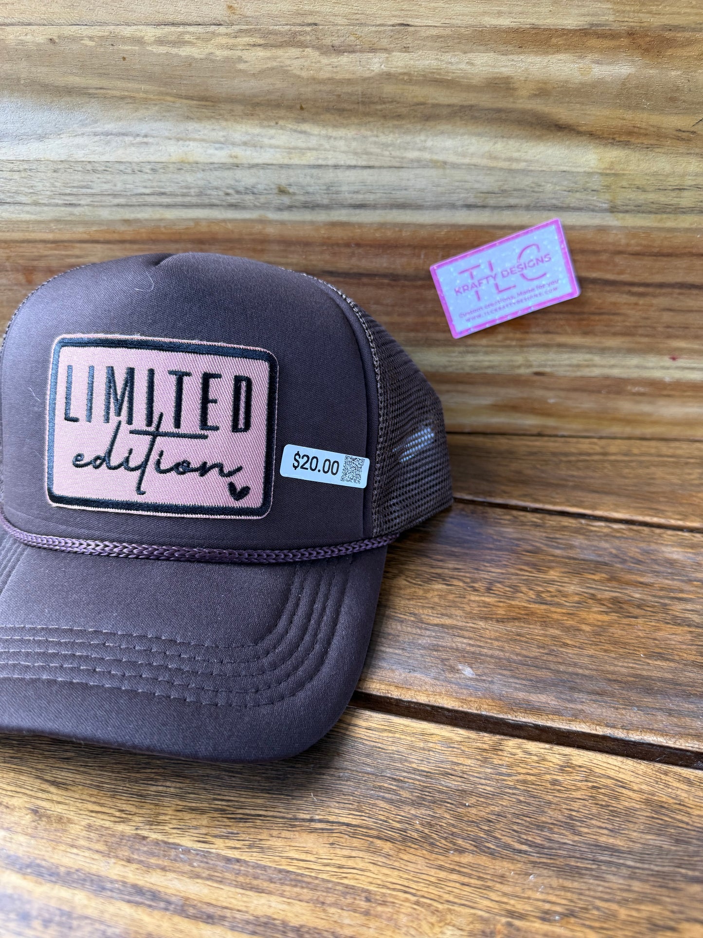Limited Edition Trucker Hat – Brown Mesh with Mauve Patch Design