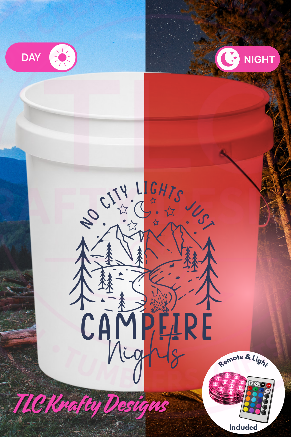 No City Lights, Just Campfire Nights White LED Bucket with Lid | Custom UVT Design + Seat Lid Upgrade