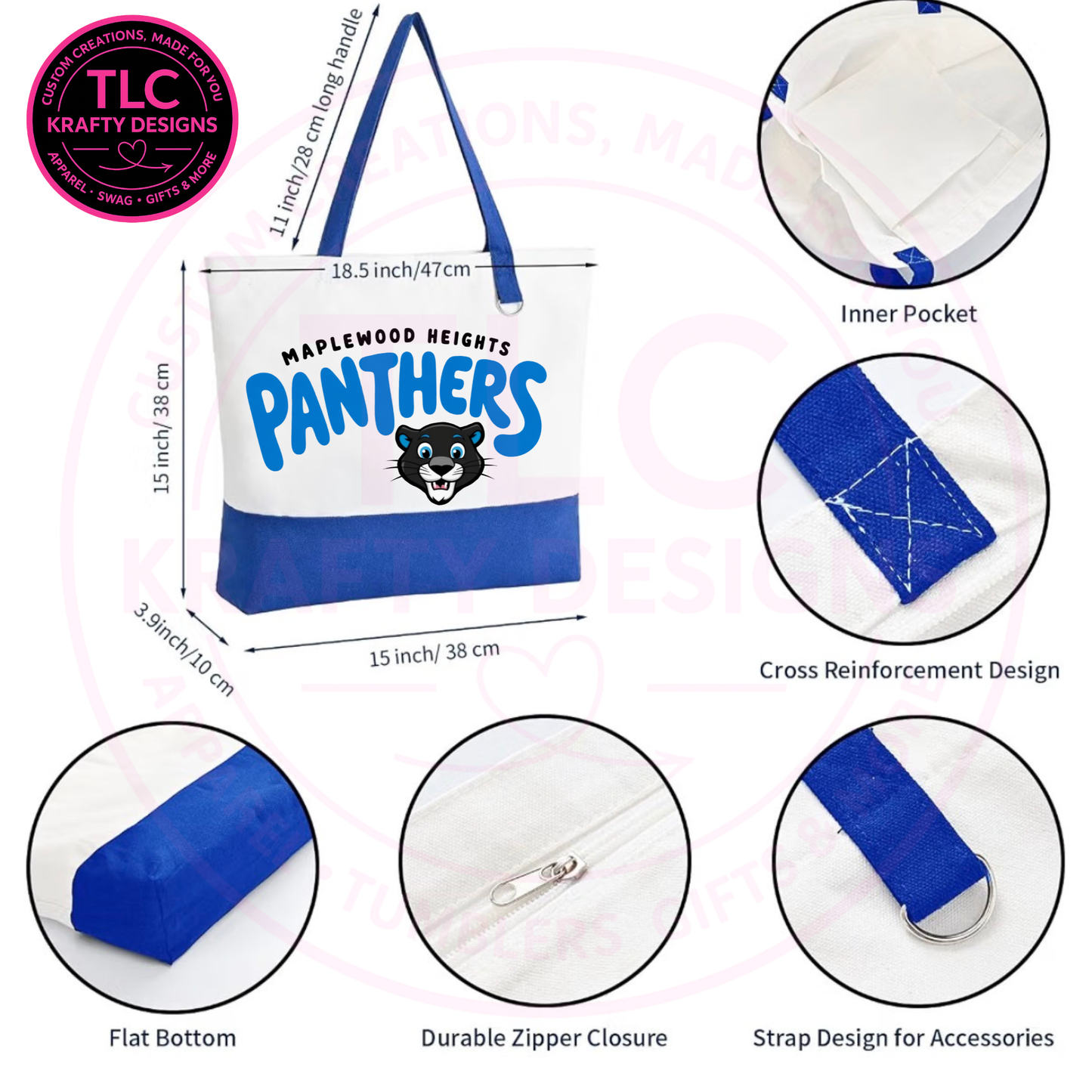 Maplewood Heights Panthers Zippered Canvas Tote Bag – School Spirit Bag