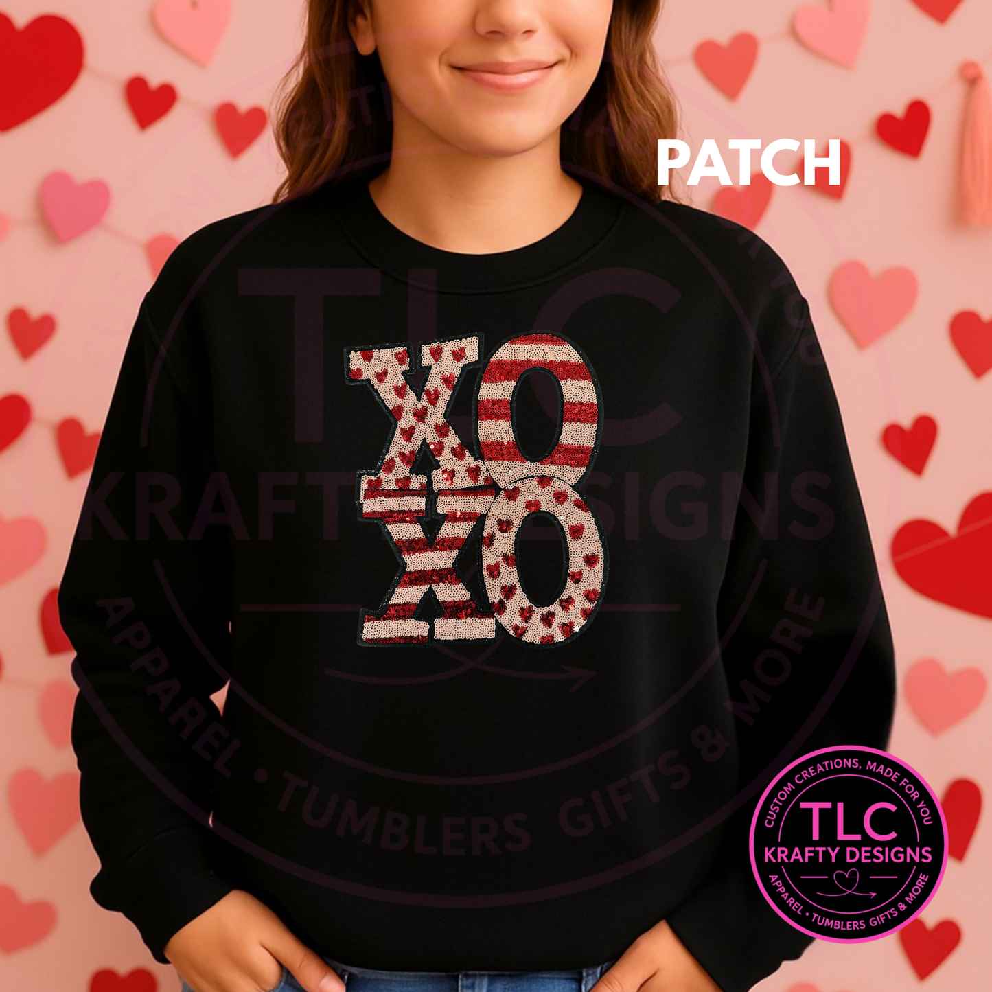 XL XOXO Sequin Patch | Valentine Heart Iron-On Patch | Love Letter Patch | Statement Jacket Hoodie Patch