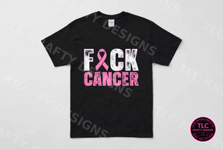 F&ck Cancer Pink Ribbon Shirt on a black tee