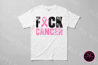 F&ck Cancer Pink Ribbon Shirt on a white tee