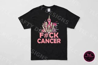 F#ck Cancer Skeleton Hand Shirt on a black tee