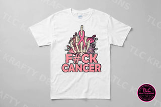 F#ck Cancer Skeleton Hand Shirt on a white tee
