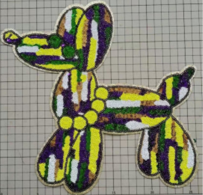Mardi Gras Balloon Dog Patch Sweatshirt – Festive Purple, Green & Gold Chenille Patch