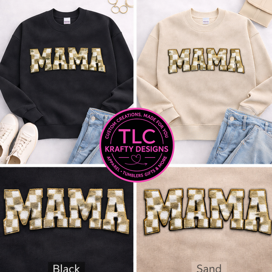 MAMA Buffalo Olive Plaid Patch Sweatshirt | Crewneck or Hoodie
