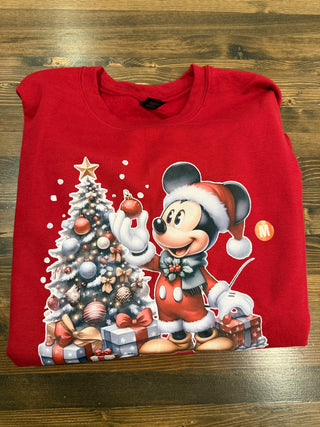 Mickey Decorating Christmas Tree Sweatshirt - Festive Christmas Crew Neck or Hoodie CK