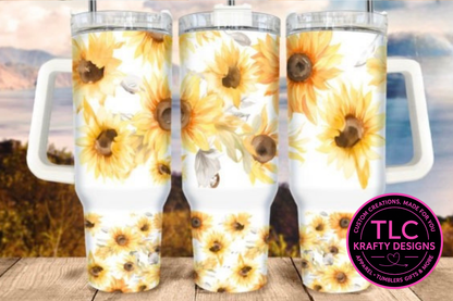 40oz Sunflower Tumblers with Handle & Straw – Floral Drinkware Collection