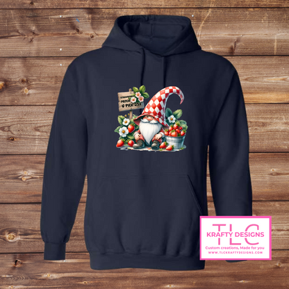 Strawberry Patch Gnome – U-Pick Berry Crewneck & Hoodie
