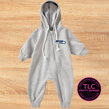 Seattle Football Infant Hooded Zip Romper | Cozy Game Day Baby Outfit