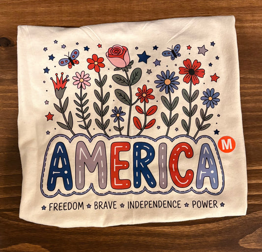 America Floral Design T-Shirt - Ready To Ship