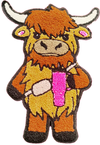 Highland Cow Chenille Patch close-up