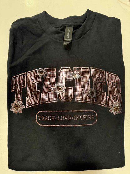 Teacher Spangle T-Shirt - Teach Love Inspire Long or Short Sleeve Tee CK