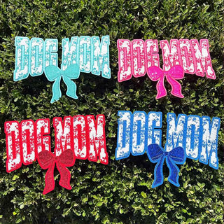 Blue Dog Mom Bow Chenille and Sequin Patch – Family Love Iron-On / Sew-On Appliqué CK