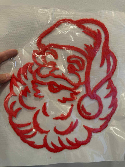 Puffy Chenille Santa Patch – Red Fuzzy Christmas Applique | Retro Holiday Santa Design for Sweatshirts, Hoodies & DIY Crafts