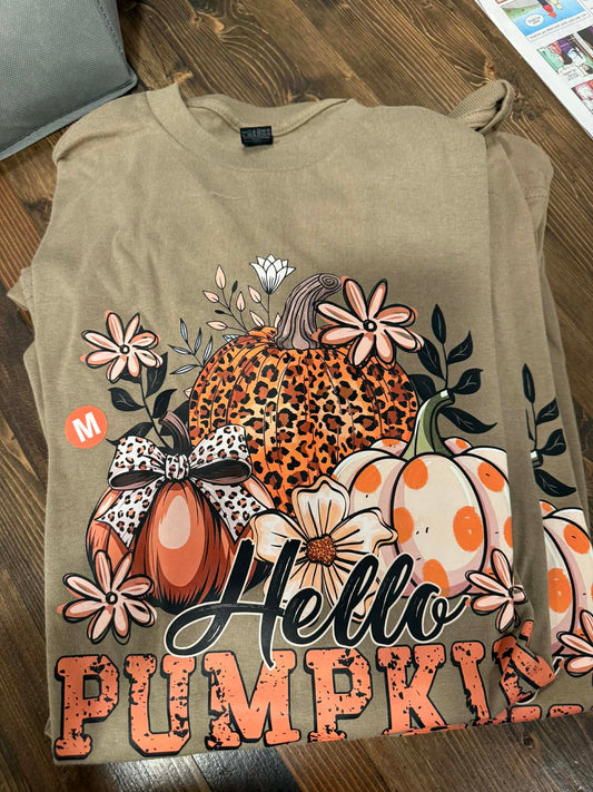 Hello Pumpkin Fall Shirt – Leopard Pumpkin Autumn Graphic Short Sleeve Tee LAST CHANCE CK