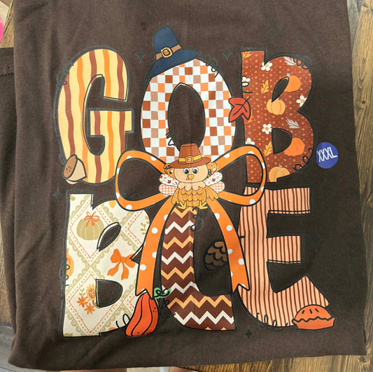 Gobble Turkey T-Shirt - Fall Vibes Short Sleeve Tee LAST CHANCE CK