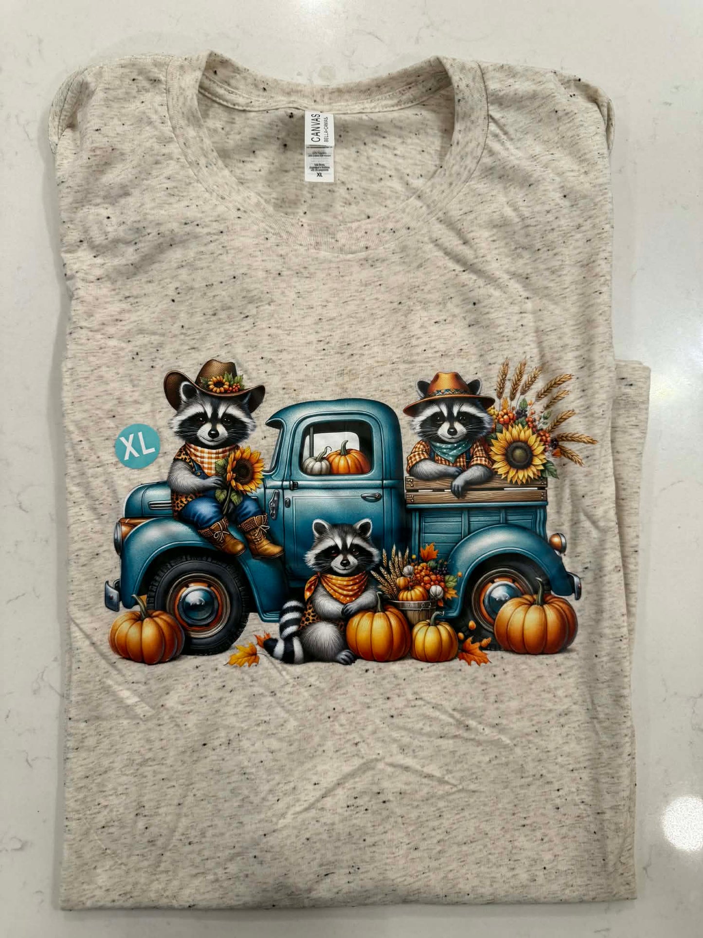 Raccoon Trio Fall Truck T-Shirt - Autumn Essentials Tee LAST CHANCE CK