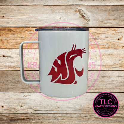 WSU Cougs 12oz Travel Mug with Handle – Insulated Coffee Tumbler with Lid