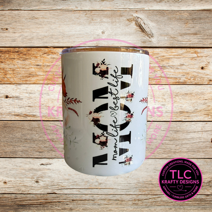Burgundy & Blush Floral Travel Mug with Handle – Elegant Insulated Tumbler