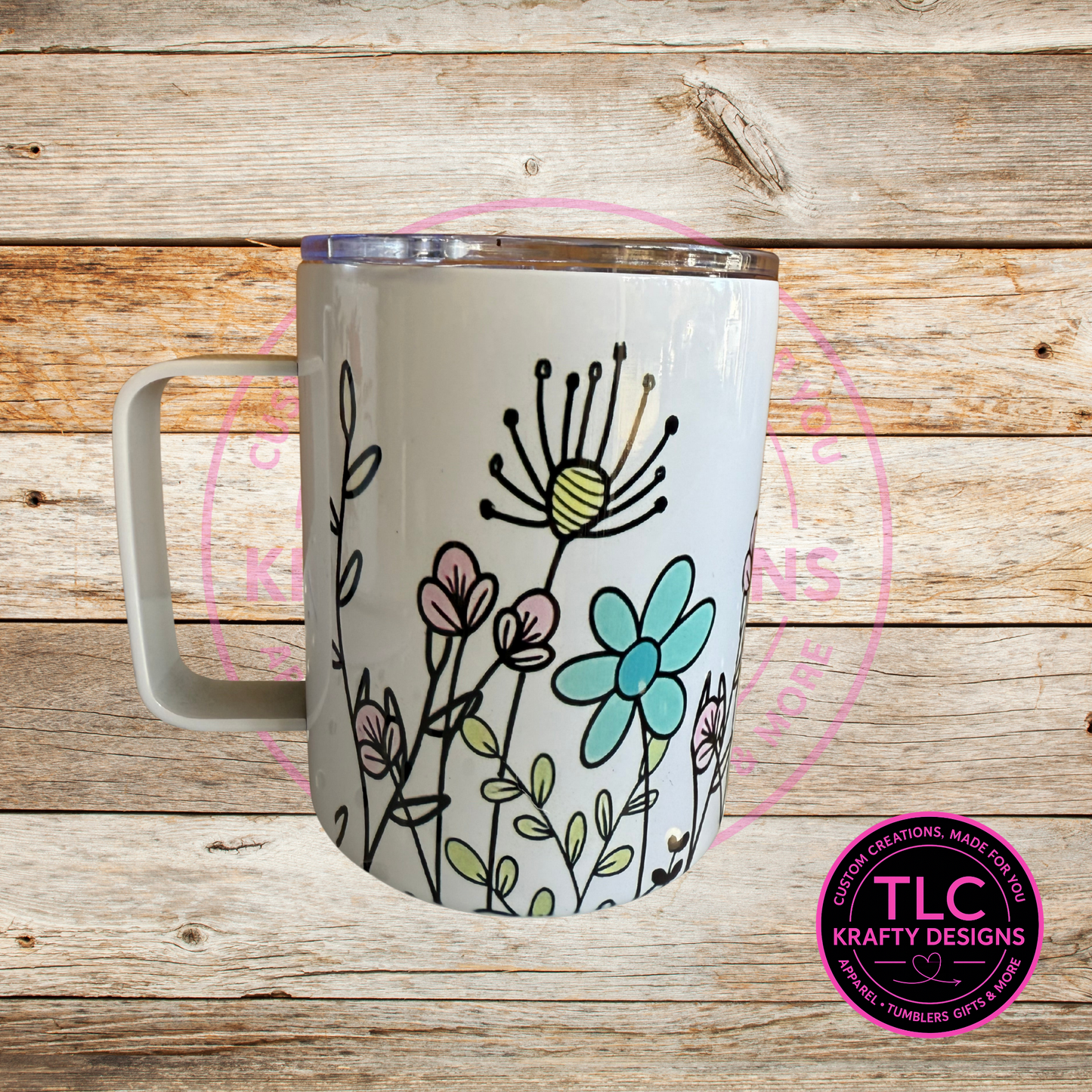 Floral Travel Mug with Handle – Insulated Coffee Tumbler with Lid