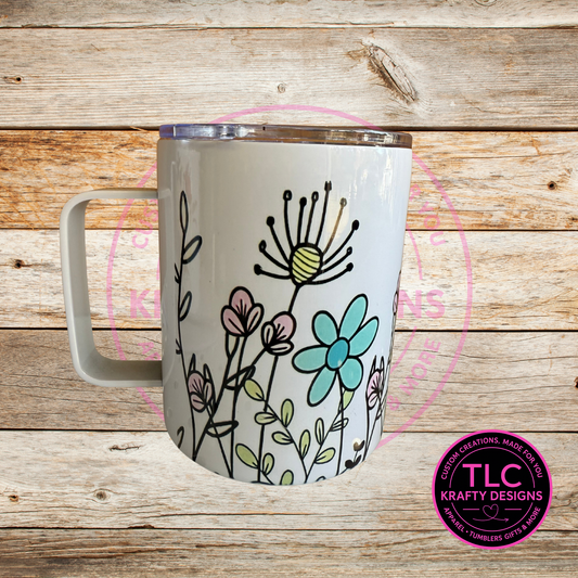Floral Travel Mug with Handle – Insulated Coffee Tumbler with Lid