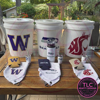 Custom Team Light-Up Bucket Packages | White LED Bucket with Lid | Custom UVT Design + Seat Lid Upgrade