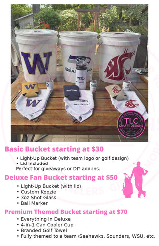 Custom Team Light-Up Bucket Packages | White LED Bucket with Lid | Custom UVT Design + Seat Lid Upgrade