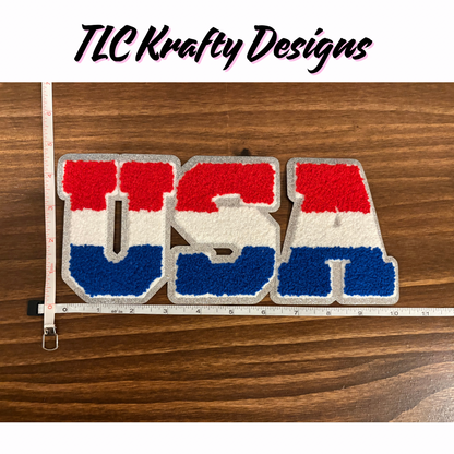 USA Chenille Patch - Patriotic Iron-On/Sew On Applique