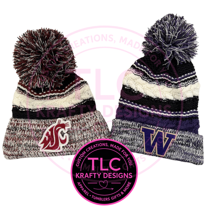 Team Spirit Pom Beanies – WSU Cougars & UW Huskies Knit Winter Hats