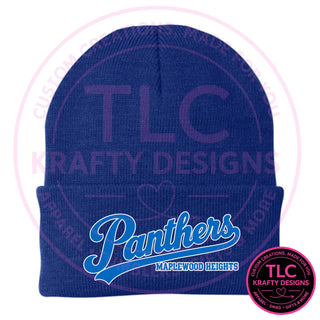 Maplewood Heights Panthers Script design on Port Authority Knit Cap in Athletic Royal